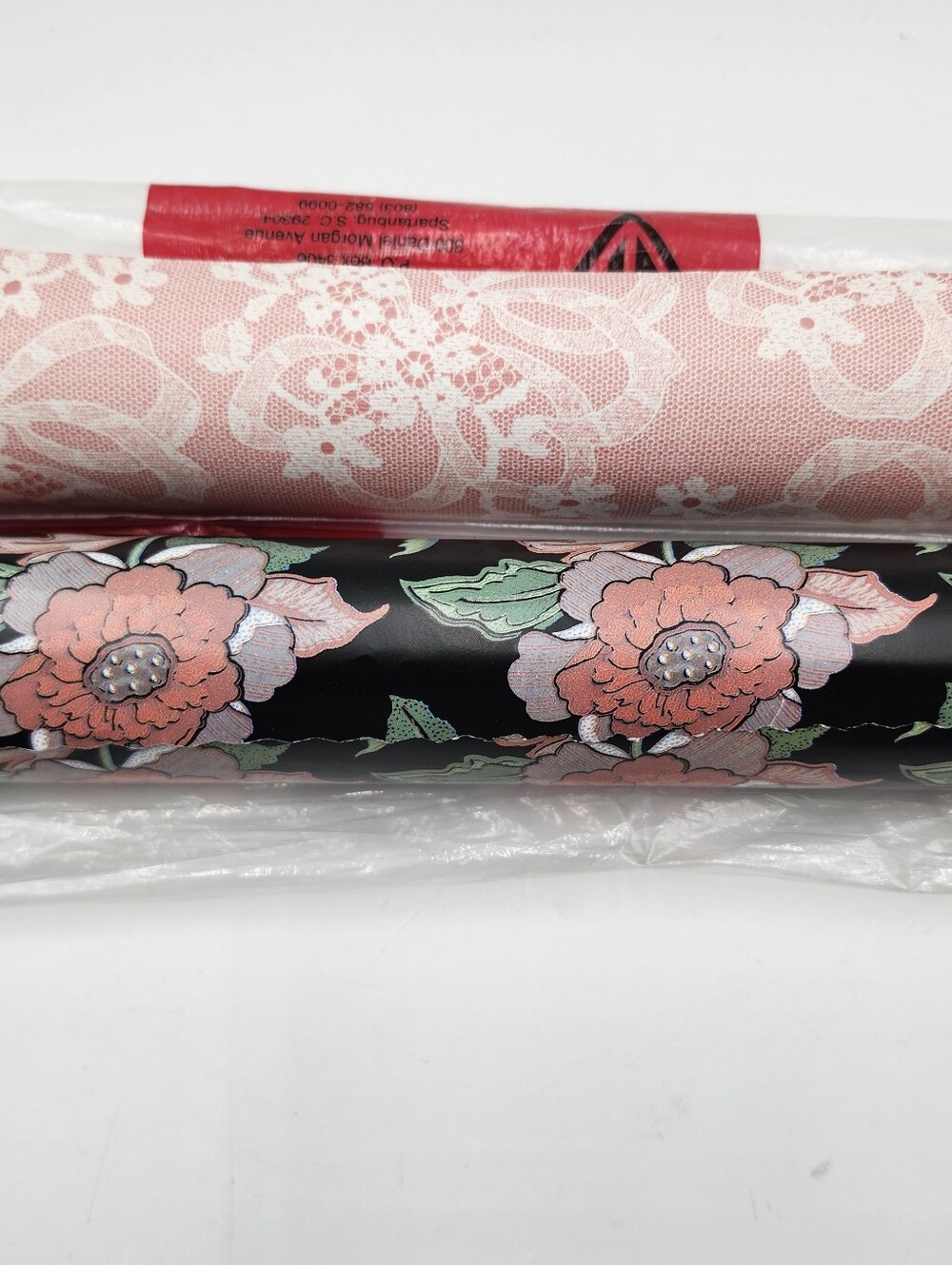 Vintage Premium  Sally Foster Pink Lace Black Floral Wrapping Paper NoS